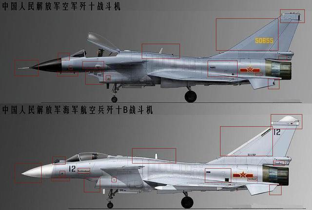 歼10A与B型外观区别示意图